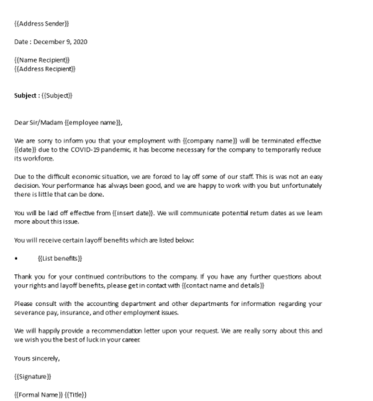 termination of employment letter від роботодавця з причини звільнення
